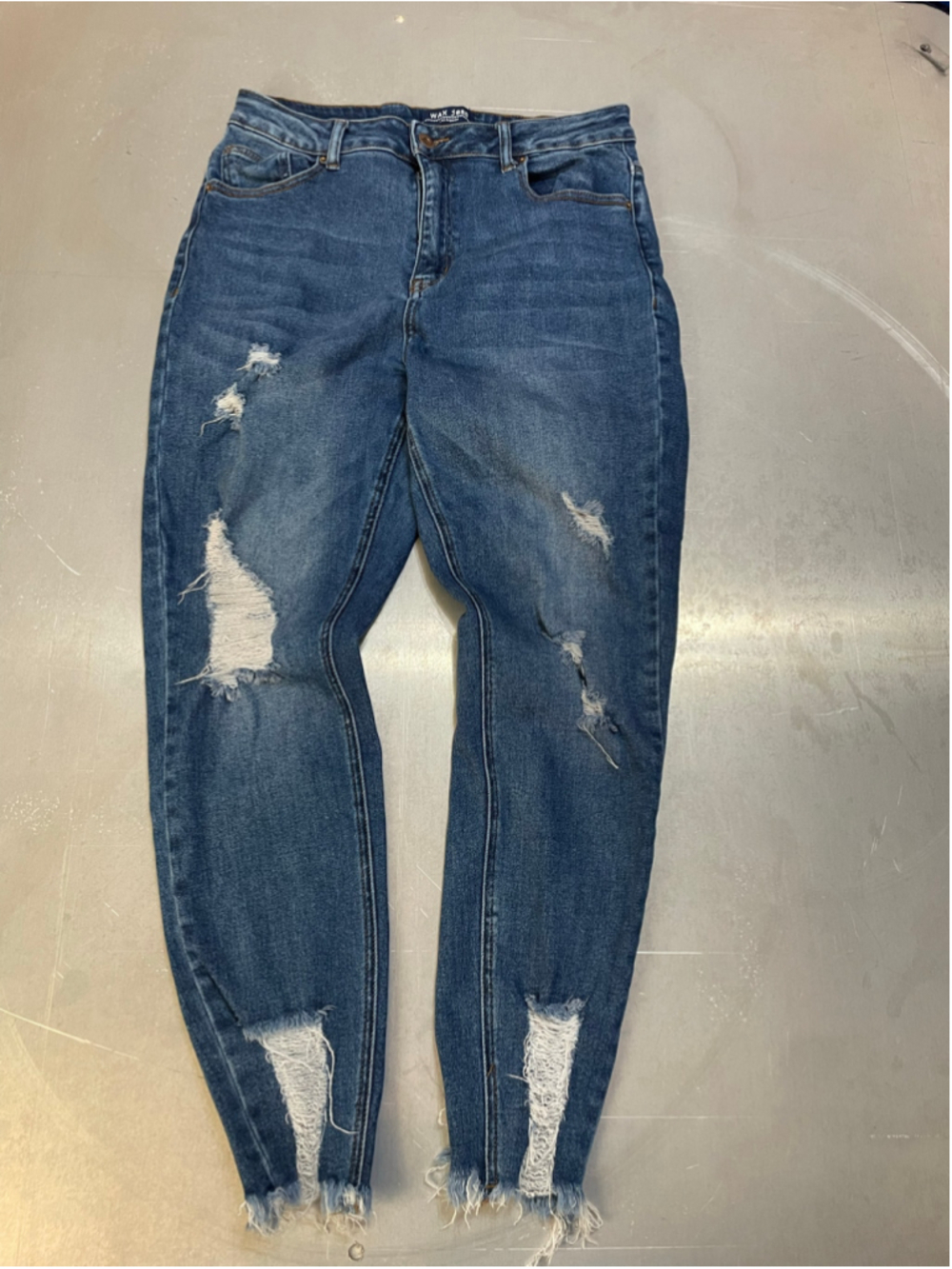 WAX Jeans High Rise Distressed Dark Wash Ankle Jeans Size 14 Ripped